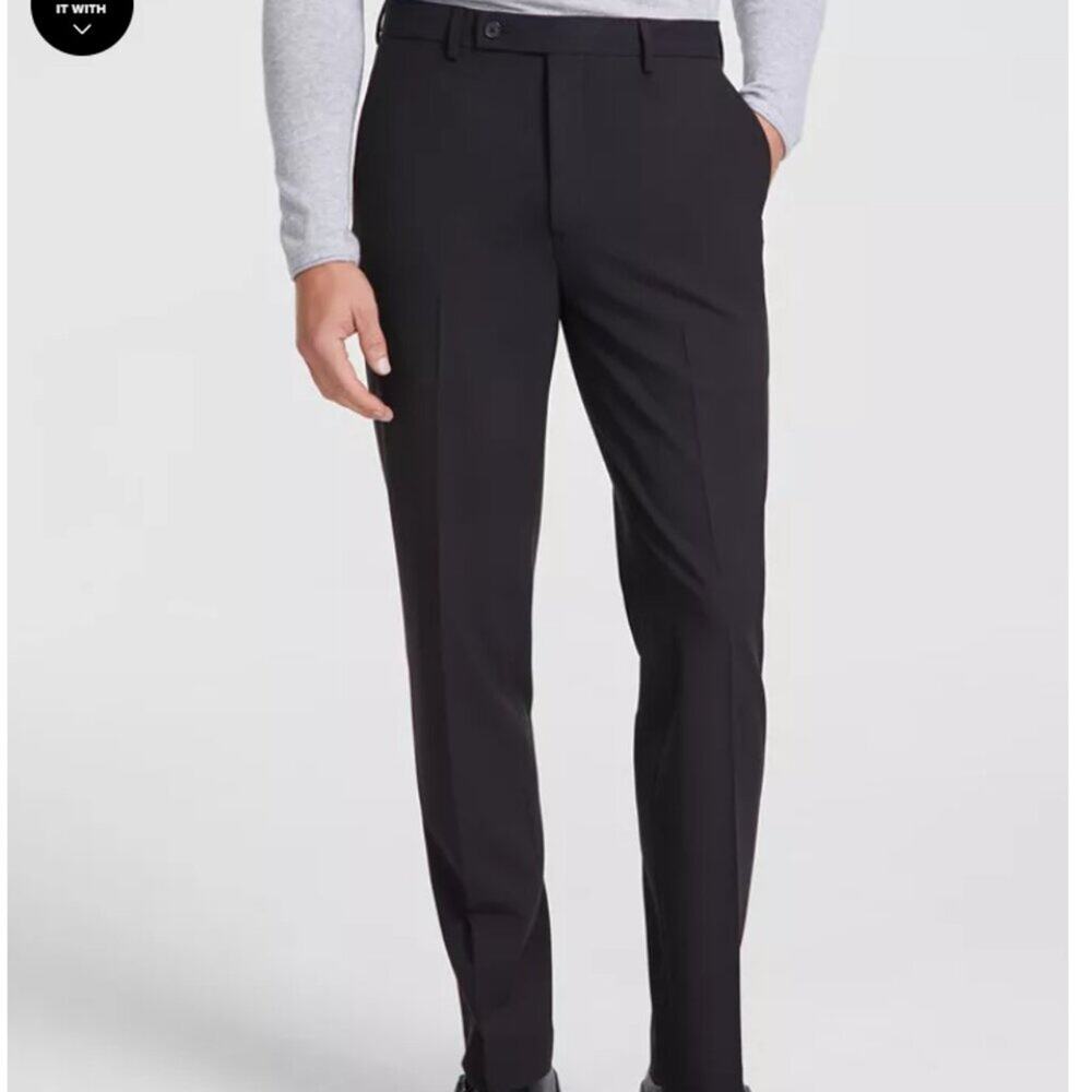 Calvin Klein Men's Black Tailored Flat Front Stretch Dress Pants – P34W X32L NWT